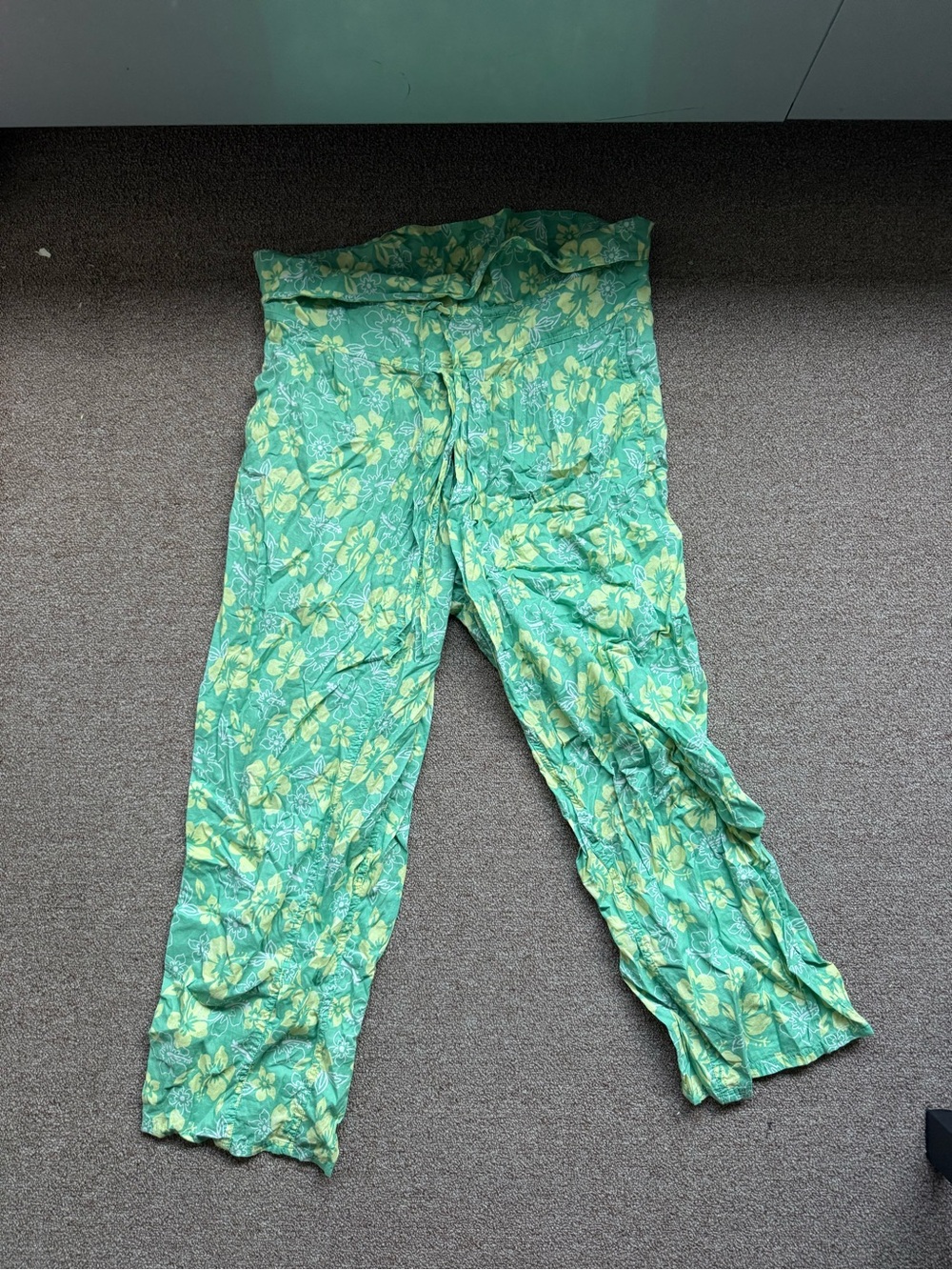 Mango Green & Yellow Floral Wide-Leg Casual Pants